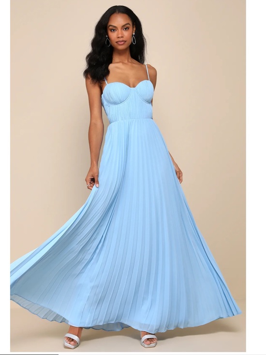 Lulus Dresses & Skirts - Lulus Admirable Elegance Light Blue Pleated Bustier Lightweight Maxi Dress XL